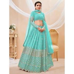 Increíble azul cielo lentejuelas Georgette compromiso desgaste Lehenga Choli - Product Image 6