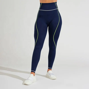 Ensemble de yoga 2 pièces personnalisé pour femme, bleu marine uni, legging taille haute et crop top dos nageur, sans couture, extensible, tenue de sport - Product Image 5