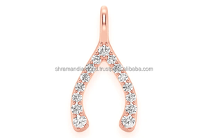 Handmade 0.25TCW <b>Solid</b> 10K <b>Gold</b> Wishbone Charm <b>Pendant</b> Natural Real Diamond Dainty Cute Christian Custom Design Iced Necklace - Product Image 5