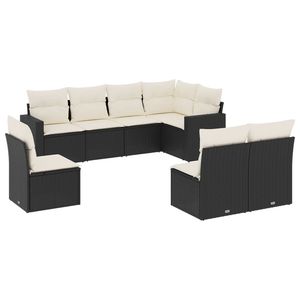 Ensemble de canapés de jardin noir et crème, meubles en rotin d'extérieur avec coussins en mousse haute densité, design contemporain - Product Image 4