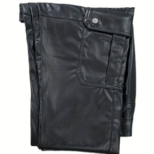 Breathable <b>Men's</b> <b>Leather</b> Cargo Pants with Belt Flat Front Straight High Quality 100% <b>Leather</b> Plus Size Low MOQ OEM/ODM Service - Product Image 5