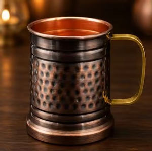 Hammered Metal <b>Mug</b> With Gold Handle 10cm Height <b>Large</b> Capacity Vintage Design For Home Use - Product Image 6