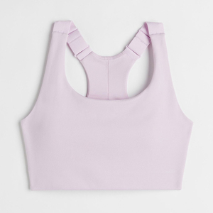Light <b>Pink</b> Seamless Sports Bra High Support Adjustable Straps Yoga Workout <b>Top</b> Breathable Lightweight Four-Way Stretch - Product Image 1