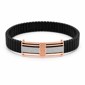 18KT Gold Black Ceramic Diamond Bar Bracelet <b>for</b> <b>Men</b> High Polish Contemporary Geometric Luxury Wedding Party Daily Wear Gift - Product Image 5