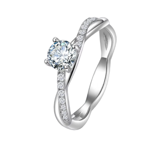 Anillo de Moissanita de Oro Blanco de 10k, 14k, 18k con Banda Trenzada Creada en Laboratorio para Uso Diario, Oficina y Joyería Minimalista para Mujer - Product Image 2