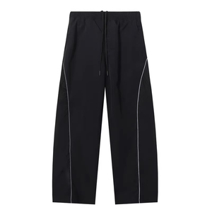 Pantalon de jogging d'hiver personnalisé, style rétro, décontracté, noir, taille haute, coupe large pour homme, avec bande réfléchissante, coupe-vent - Product Image 3