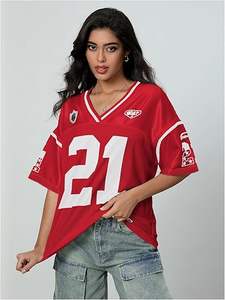 Camiseta de fútbol extragrande personalizada al por mayor para mujer y hombre, camiseta deportiva de malla con cuello en V, camiseta de equipo con número, ropa urbana OEM - Product Image 4