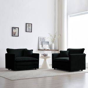Set di 2 Poltrone di Lusso in Ciniglia Nera con Cuscini Decorativi per Soggiorno - Product Image 3