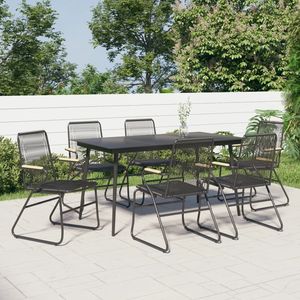Set da pranzo in Rattan in PVC nero da 7 pezzi elegante collezione da giardino - Product Image 1