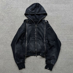 Sudadera con Capucha para Hombre, Estilo Vintage, 100% Algodón, Logotipo Bordado, Lavado Desgastado, Estilo Urbano, Ligera, Transpirable y de Secado Rápido - Product Image 2