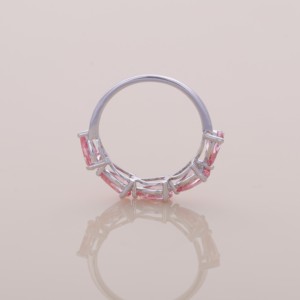 IGI Certified Three Stone Pink Diamond Band <b>Ring</b> In 14K White / Rose & Yellow Gold with Pear Cuts - Product Image 4