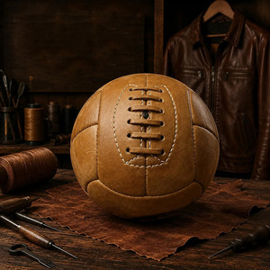 Balón de fútbol de cuero genuino vintage con acabado artesanal, costuras premium, decoración deportiva, en venta a bajo precio. - Product Image 6