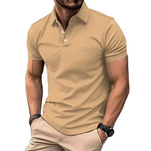 Chemise polo pour homme, tissu en jersey respirant, manches courtes avec boutons de revers, couleur unie, simple et durable - Product Image 1