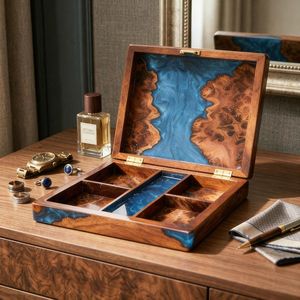 <b>Red</b> Epoxy Resin Jewelry <b>Box</b> Handmade Wooden Keepsake <b>Box</b> Luxury Wood Organizer Unique <b>Gift</b> for Her Artisan Storage <b>Box</b> - Product Image 5