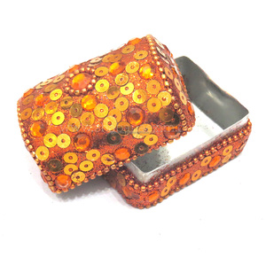Handmade Metal Beaded Square Lac Glitter Art Decorative Trinket Organizer Jewelry Box for Women - Product Image 2