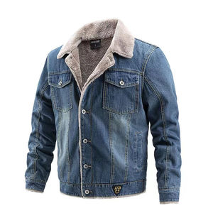 Cold Weather Warm Vintage Long Sleeve Denim Jacket with Inside Heavyweight Fur Outerwear Custom Jean Jacket for Men's & Women's - Product Image 5