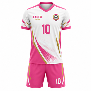 Conjunto de Uniforme de Fútbol Elegante, Diseño Blanco, Rosa y Dorado, Jersey y Pantalones Cortos de Alto Rendimiento para Entrenamiento de Club y Partidos Deportivos - Product Image 1