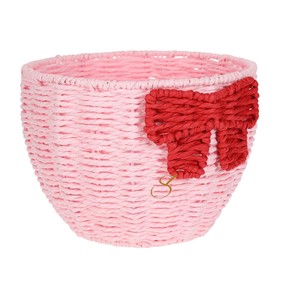 Cesta de Almacenamiento de Jacinto de Agua Rosa con Lazo Rojo, Organizador de Escritorio Tejido, Decoración Coqueta para Dormitorio de Niñas - Product Image 2