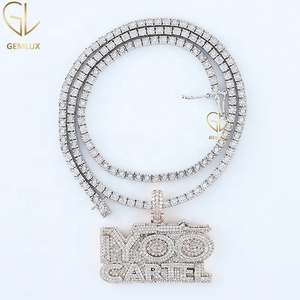 High Quality Iced Out Pass Diamond Tester VVS Moissanite Diamond HipHop Letter Name Tennis Chain Necklace Pendant For Rapper - Product Image 3