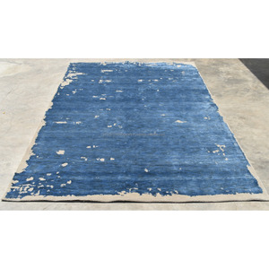 พรมสีฟ้าแบบถักด้วยมือสไตล์โบฮีเมียนใหม่นิวซีแลนด์ผ้าขนสัตว์ขนแกะลายดอกไม้ซักได้ตัดขนสำหรับบ้านและโรงแรมติดผนัง - Product Image 3