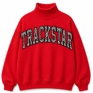 เสื้อสเวตเชิ้ตคอเต่าสีแดง Trackstar ลายตัวอักษรลายหินอ่อนขาวดำ แขนยาว สำหรับเสื้อผ้าสั่งทำขายส่ง - Product Image 1