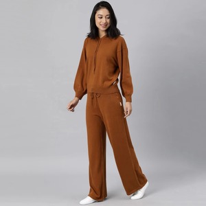 Women's Plus Size Hooded Tracksuit Set Solid Color Full Sleeve Loose Fit Casual Winter Wear Polyester/Cotton Drawstring Pants - Product Image 3