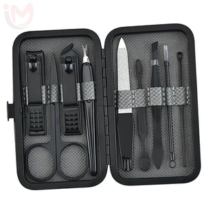 9 Pcs Manicure Pedicure <b>Kit</b> Stainless Steel <b>Nail</b> Care Tools Set Compact Leather Case Grooming Beauty <b>Kit</b> - Product Image 5