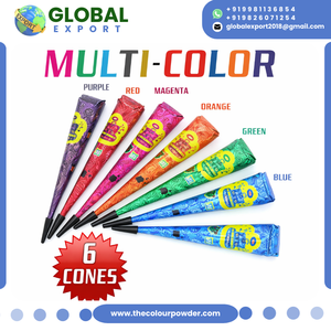 Cônes et tubes de henné indien bleu, jaune, orange, vert, magenta, application fluide, emballage en vrac, art corporel et motifs amusants - Product Image 2