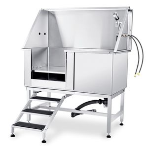 Vasca Professionale per Toelettatura Cani in Acciaio Inox da 50 Pollici con Scala, Rubinetto e Dispenser Sapone - Stazione Completa per il Bagno del Cane - Product Image 1