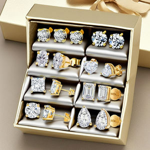 Pendientes de tuerca con cierre de rosca de oro macizo de 10K, con moissanita VVS brillante, geométricos, modernos y personalizados, de la marca SHRAMAN DIAMOND, al por mayor. - Product Image 6