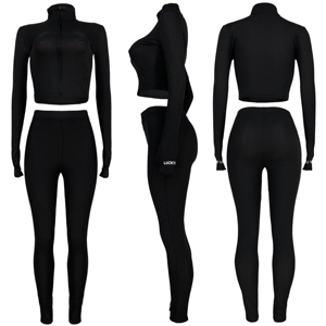 Mono ajustado de punto de manga larga para mujer con cinturón, cuello alto y diseño de color liso para uso urbano - Product Image 4