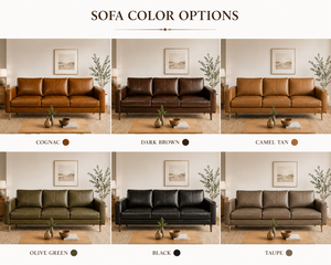 Sofá de Cuero Estilo Escandinavo de 3 Plazas con Estructura de Madera Sólida, Muebles de Sala de Estar Premium, Sofá Moderno de Mediados de Siglo - Product Image 5