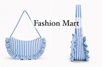 Tas Selempang Wanita Motif Garis Warna-warni Lucu dengan Ruffle, Tas Bahu Modis Musim Panas Bahan Katun