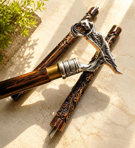 Handcrafted <b>Wooden</b> Walking Cane with Dragon Style Ornamental <b>Handle</b> Vintage Decorative Walking Stick Collector Gift - Product Image 2