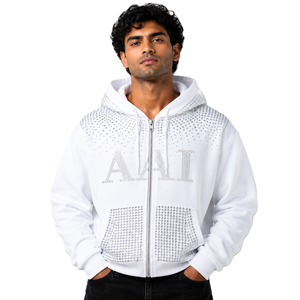 Sudaderas con capucha de alta calidad con pedrería para hombre, con cremallera, personalizadas con diamantes de imitación, 100% algodón, transpirables, ropa informal con capucha, OEM, EE. UU. - Product Image 1