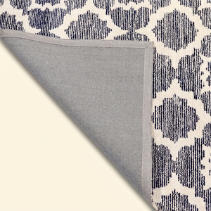 Tapis DECORDEC Indigo Rosette bleu marine ivoire en laine tuftée à la main, antidérapant, écologique, motif géométrique floral en médaillon et treillis - Product Image 5