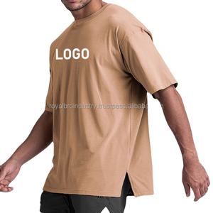 Camisetas de hombre con logotipo personalizado, camisetas de algodón de peso pesado de alta calidad de color sólido para gimnasio, camisetas personalizadas de cuello redondo de moda de gran tamaño - Product Image 1