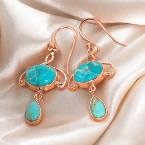 Natural Blue Turquoise <b>Dangle</b> <b>Earrings</b> 925 Sterling <b>Silver</b> Handmade Boho Statement Drop <b>Earrings</b> Rose Gold & Yellow Gold Plated - Product Image 4