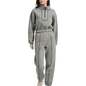 Conjunto de chándal de dos piezas para mujer, gris, con sudadera de media cremallera y pantalón jogger, informal, deportivo, elegante, para estar en casa - Product Image 4