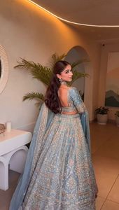 Ensemble Lehenga Choli en Soie Crêpe Bleu à Paillettes Leranath, avec Dupatta en Soie de Verre, Longueur Ras du Sol, Traditionnel Indien et Pakistanais pour Femme - Product Image 3