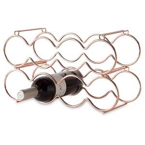 Rose Gold Metal Wine Rack - 8 Bottle <b>Tabletop</b> Wine Holder Countertop Display Stand Modern Geometric Stackable Wine <b>Storage</b> Rack - Product Image 1