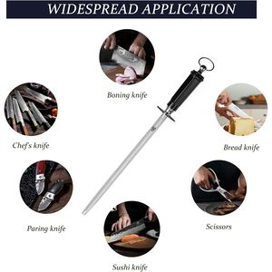 12-Inch Japanese Honing Steel with ABS Handle Professional High Carbon <b>Knife</b> <b>Sharpener</b> Round Diamond Sharpening Rod - Product Image 2