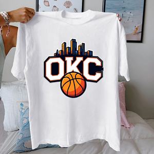 OKC Basketball Graphic Design Comfort Fit Casual T-shirt Femme 100% Pur Coton Motif Imprimé - Product Image 1