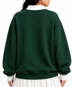 เสื้อสเวตเตอร์คอกลมผู้หญิง Mellow แต่งลายดอกไม้ปัก ผ้ากิ๊งแฮม แพทช์ โอเวอร์ไซส์ ผ้าฝ้ายฟลีซ สไตล์ Preppy มหาวิทยาลัย แคมปัส สตรีทแวร์ - Product Image 6