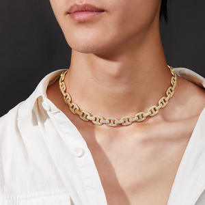 Cadena de eslabones cubanos de plata 925 con incrustaciones de moissanita, estilo Hip Hop - Product Image 1