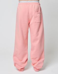 Pantalon de jogging évasé rose pâle personnalisé de haute qualité pour homme, décontracté, style baggy, patchwork, taille élastique, effet empilé - Product Image 2