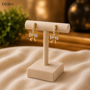Boucles d'oreilles en or jaune 14 carats plaqué or avec nœud en ruban et diamants pour femmes, accessoires de bijoux de luxe - Product Image 1