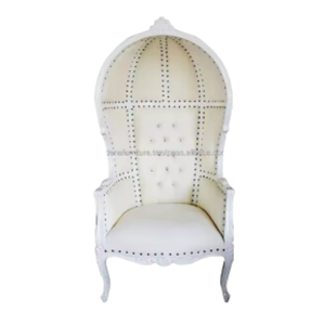 Chaise à baldaquin blanche de style victorien, rembourrée, avec structure en bois massif, mobilier de jardin extérieur, assise confortable - Product Image 1