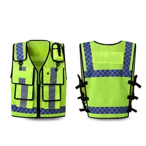 High Visibility Safety Vest Men Reflective Mesh Breathable Summer Casual Outer Wear with Pockets Zipper Closure Green Blue - Product Image 1