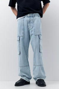 Pantalon cargo en toile bleu clair pour homme, taille mi-haute, plusieurs poches, écologique, respirant, avec cordon de serrage, léger - Product Image 3